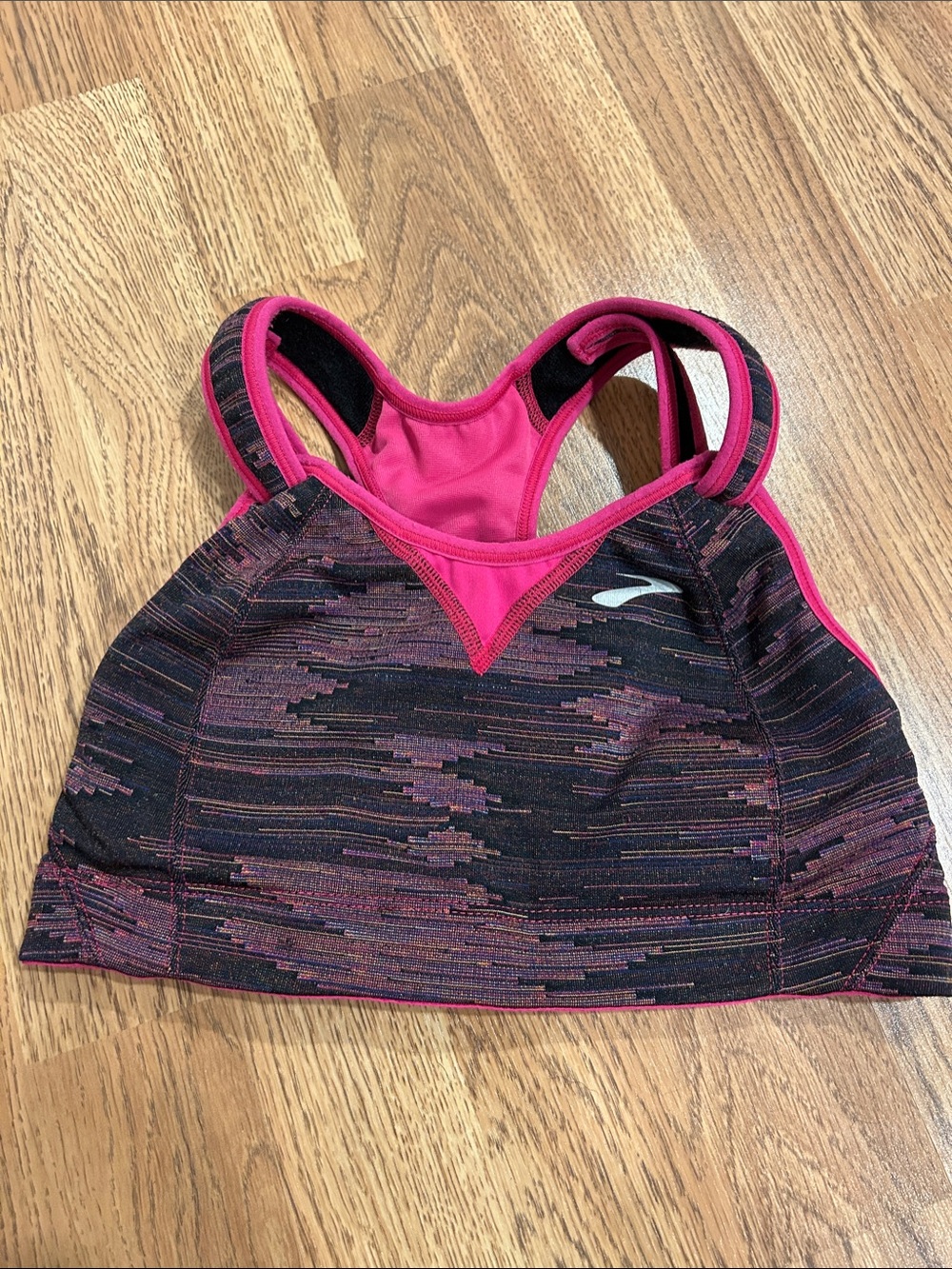 Brooks Pink & Black Space-Dye Racerback Sports Bra